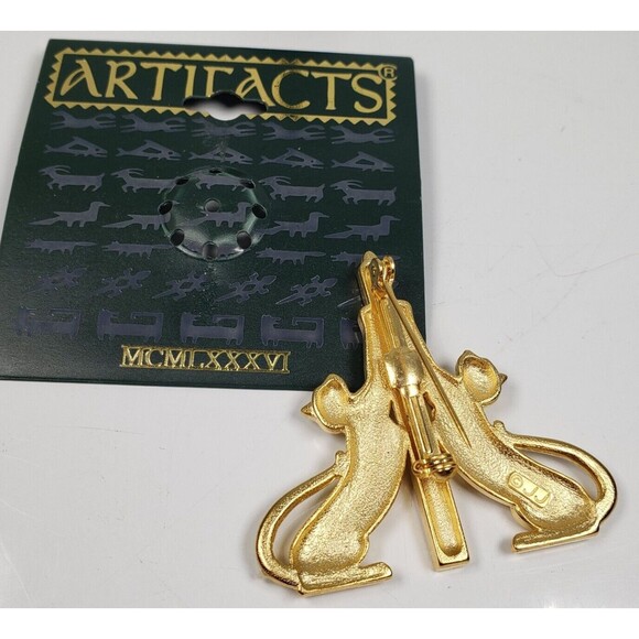 Vintage 1986 JJ Jonette Gold Tone Cat BookEnds Artifacts Brooch - Picture 6 of 7